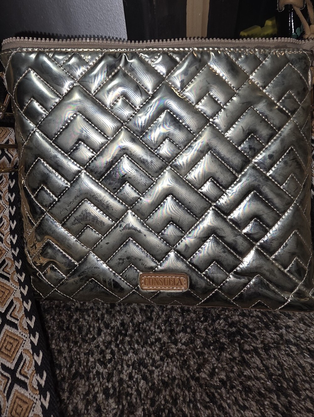 Consuela Metallic Quilted Crossbody Bag - Silver-Tone